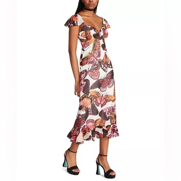 Betsey Johnson Women's White Pink Pepper Butterfly-Print Midi Dress Size XS - Picture 11 of 11